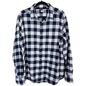 Uniqlo Flannel Button-down Shirt Mens Extra Large Navy Gingham Plaid Long Sleeve